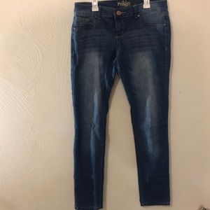 Blue jeans with a light wash